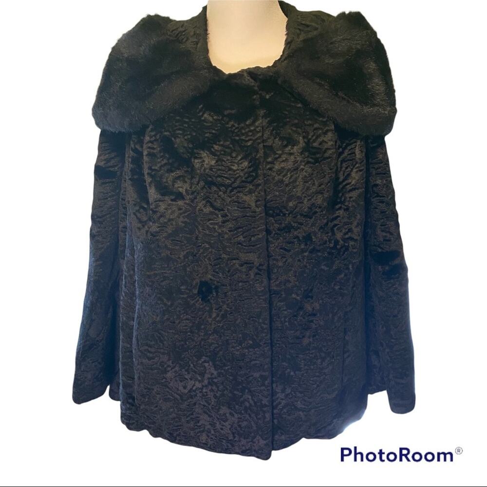 Vintage faux fur black swing opera coat size S